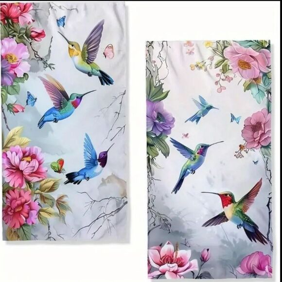 Set of 2 Hummingbird Butterfly Bathroom Kitchen Decorative Towels 18" x 26" - Picture 3 of 3